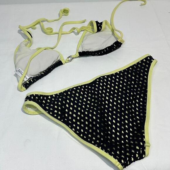 RAMPAGE SWIM Sexy String Black Neon Two Piece Bikini Swimsuit - Size Large - Picture 4 of 4